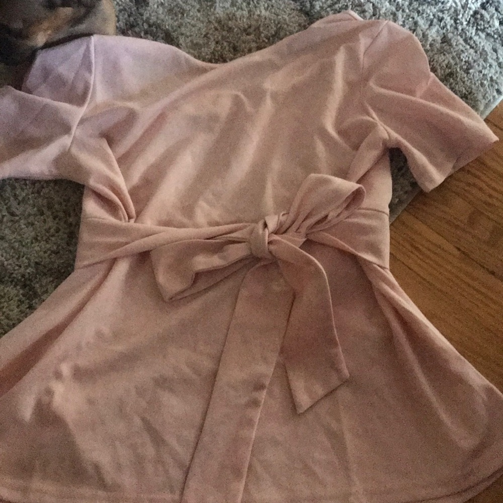 Pink short sleeve tie front blouse